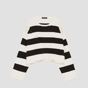 Zara Distressed Black & White Striped Sweater